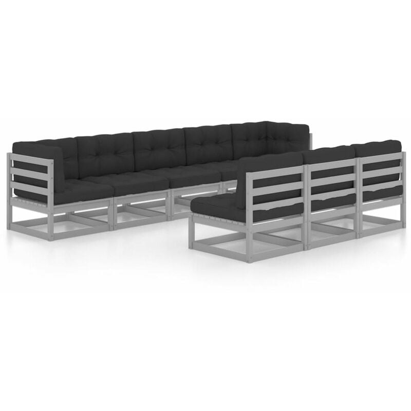 

Juego de muebles de jardin 8 pzas y cojines gris madera pino