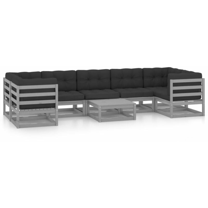 

Juego de muebles de jardín 8 pzas y cojines gris madera pino