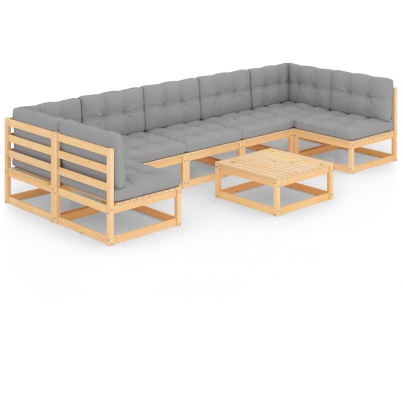 

Juego de muebles de jardín 8 pzas y cojines madera maciza pino