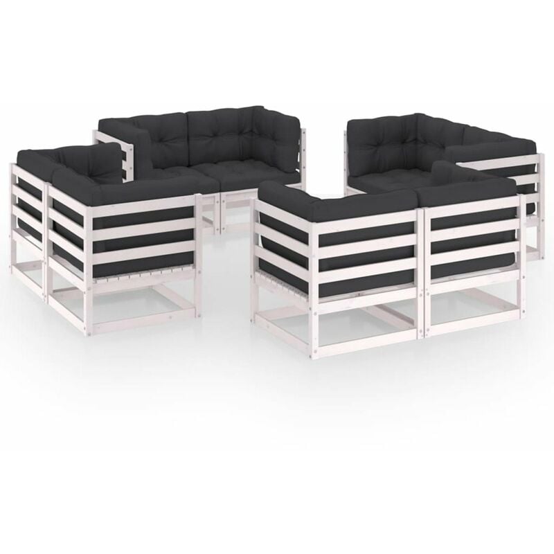 

Juego de muebles de jardin 8 pzas y cojines madera pino maciza