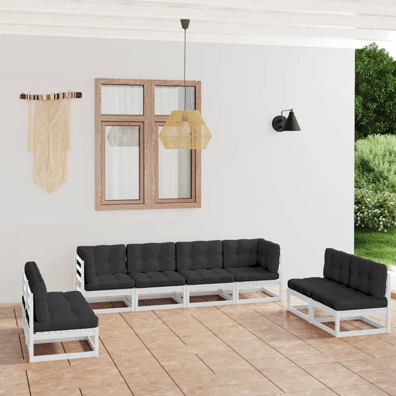 

Juego de muebles de jardin 8 pzas y cojines madera pino maciza