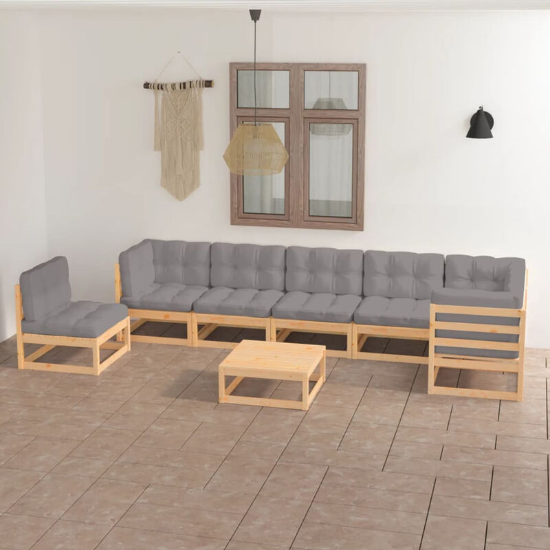 

Juego de muebles de jardin 8 pzas y cojines madera pino maciza