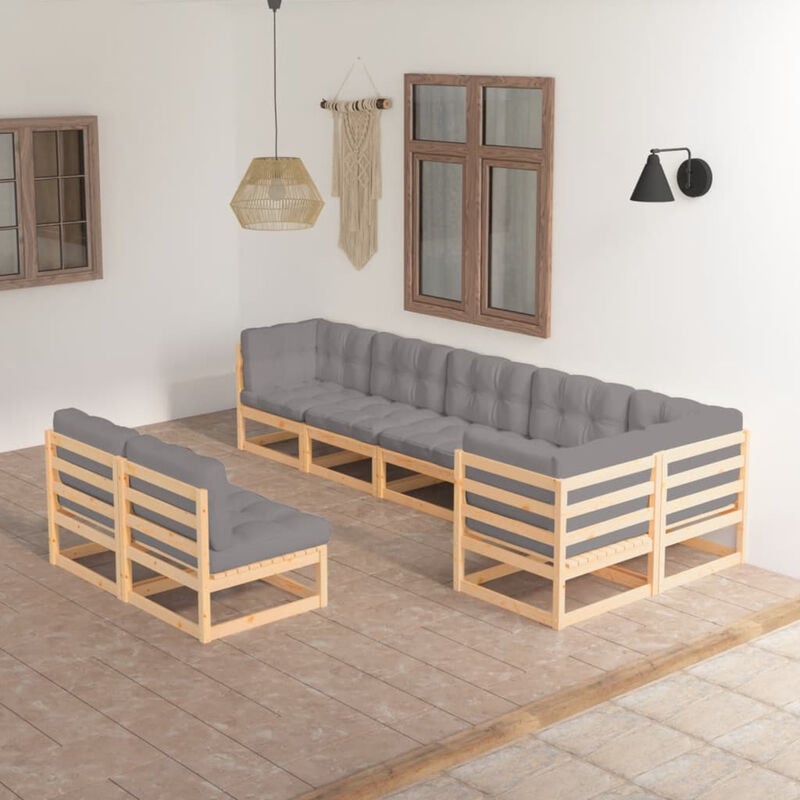 

Juego de muebles de jardin 8 pzas y cojines madera pino maciza