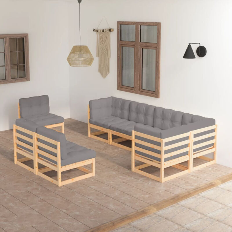 

Juego de muebles de jardin 8 pzas y cojines madera pino maciza