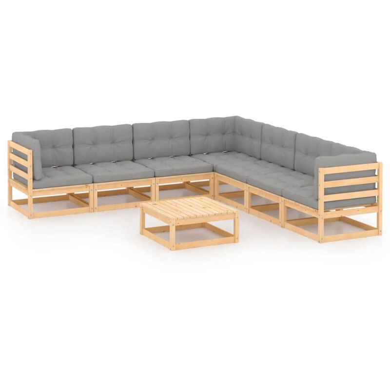 

Happyshopping - Juego de muebles de jardin 8 pzas y cojines madera pino maciza