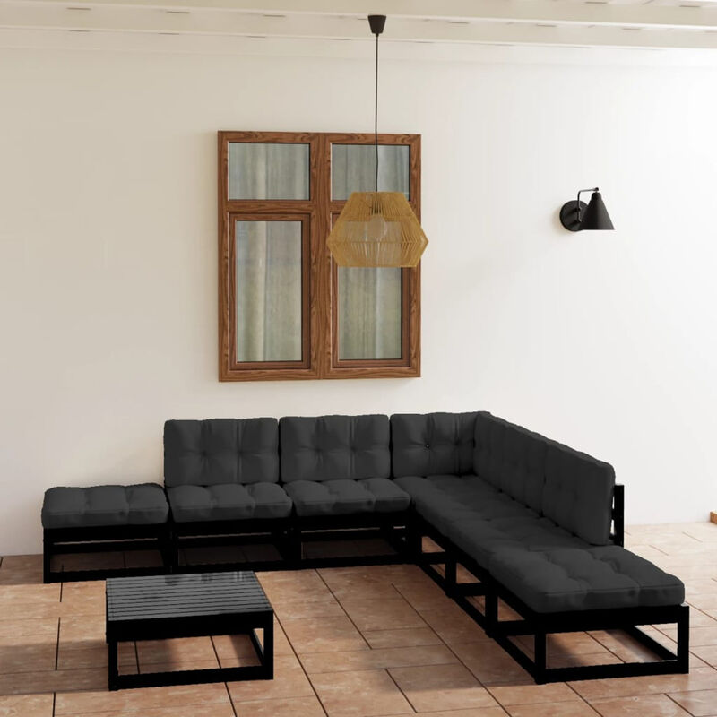 

Juego de muebles de jardin 8 pzas y cojines madera pino maciza