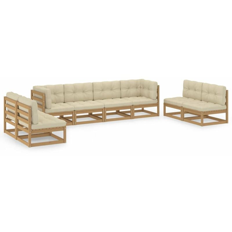 

Happyshopping - Juego de muebles de jardin 8 pzas y cojines madera pino maciza