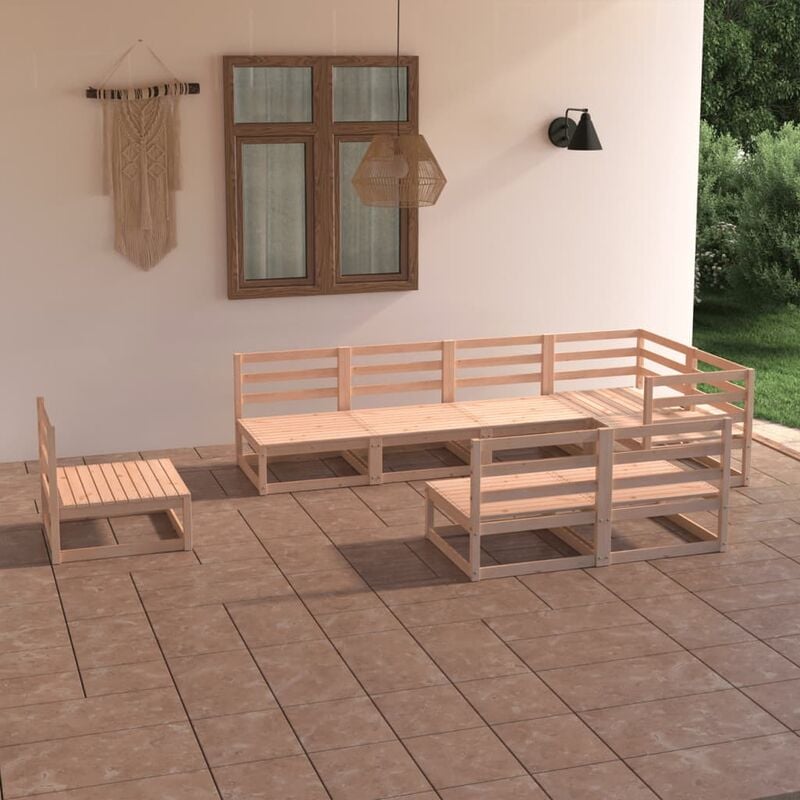 

Juego de muebles de jardín 8 pzas y cojines madera pino maciza
