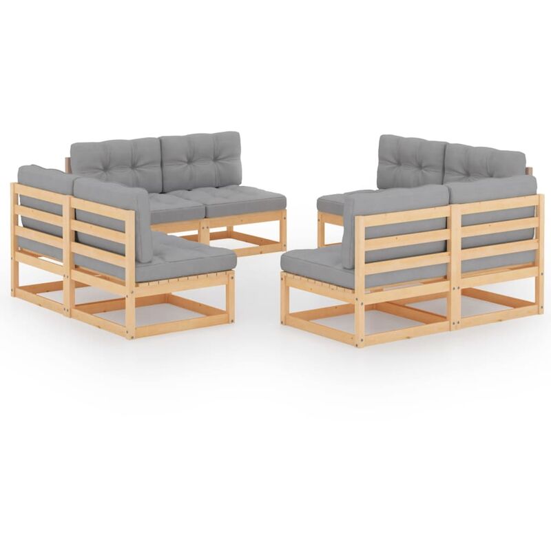 

Juego de muebles de jardín 8 pzas y cojines madera pino maciza