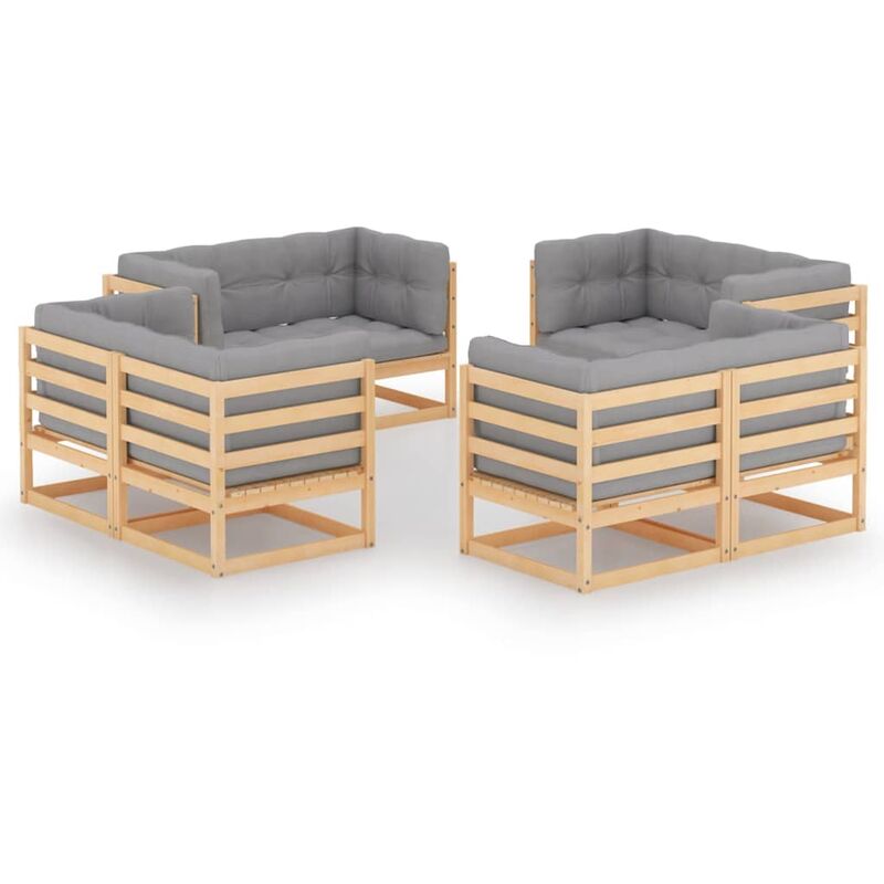 

Juego de muebles de jardín 8 pzas y cojines madera pino maciza