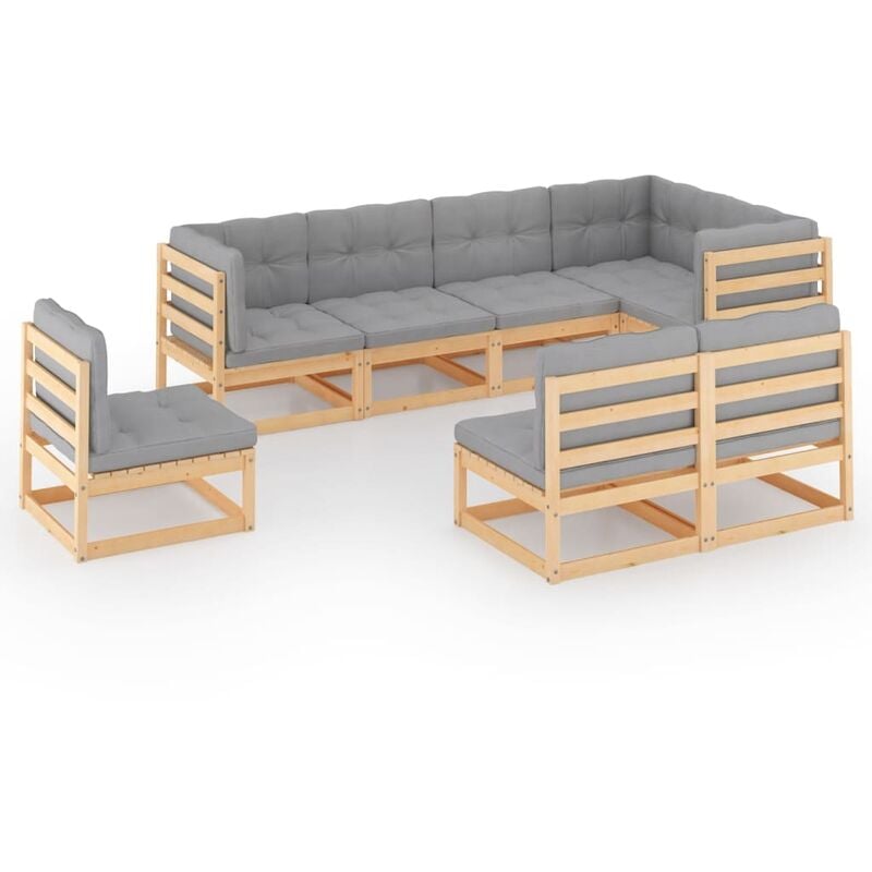

Juego de muebles de jardín 8 pzas y cojines madera pino maciza
