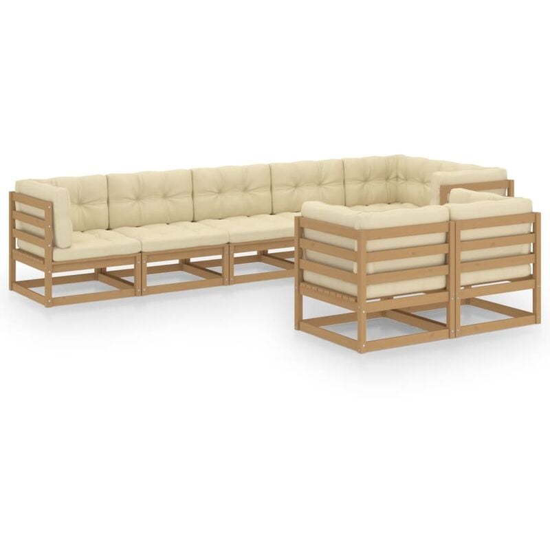 

Juego de muebles de jardín 8 pzas y cojines madera pino maciza