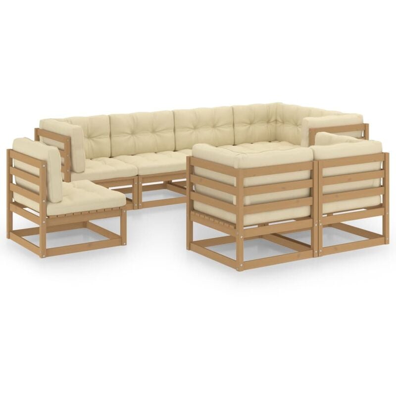

Juego de muebles de jardín 8 pzas y cojines madera pino maciza
