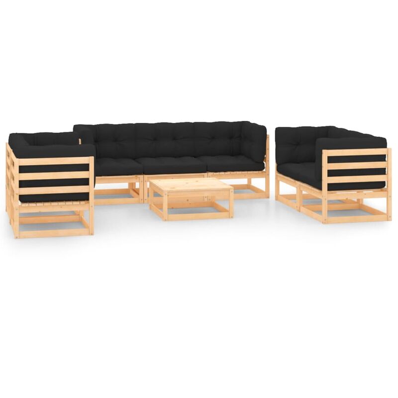 

Juego de muebles de jardín 8 pzas y cojines madera pino maciza