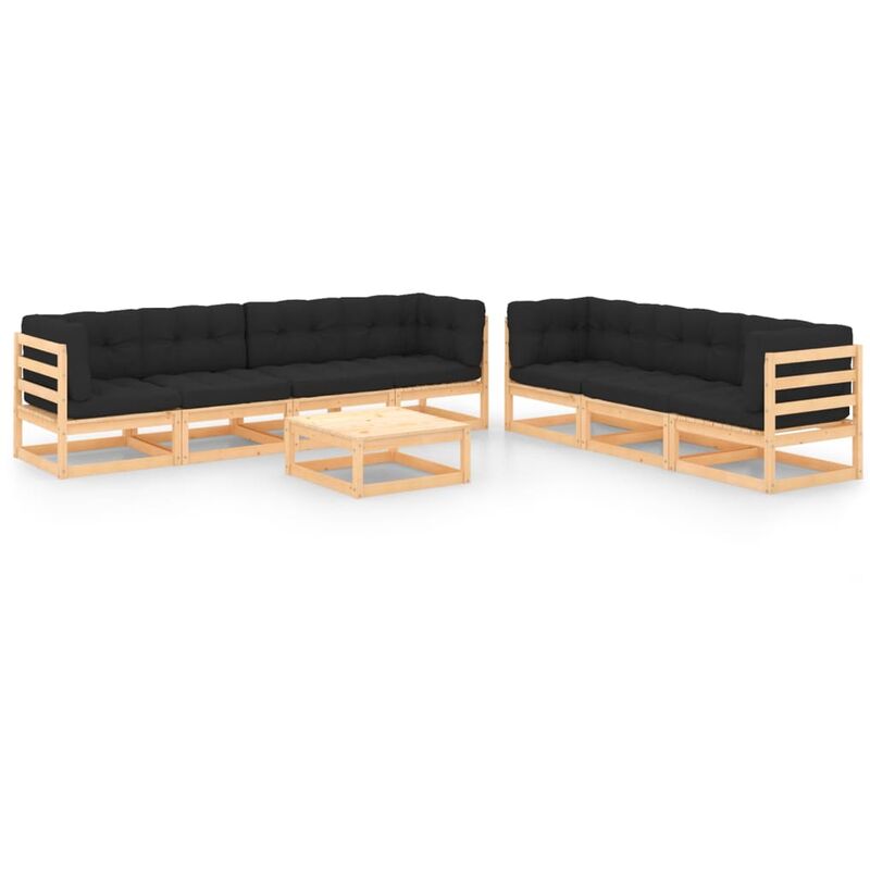 

Juego de muebles de jardín 8 pzas y cojines madera pino maciza