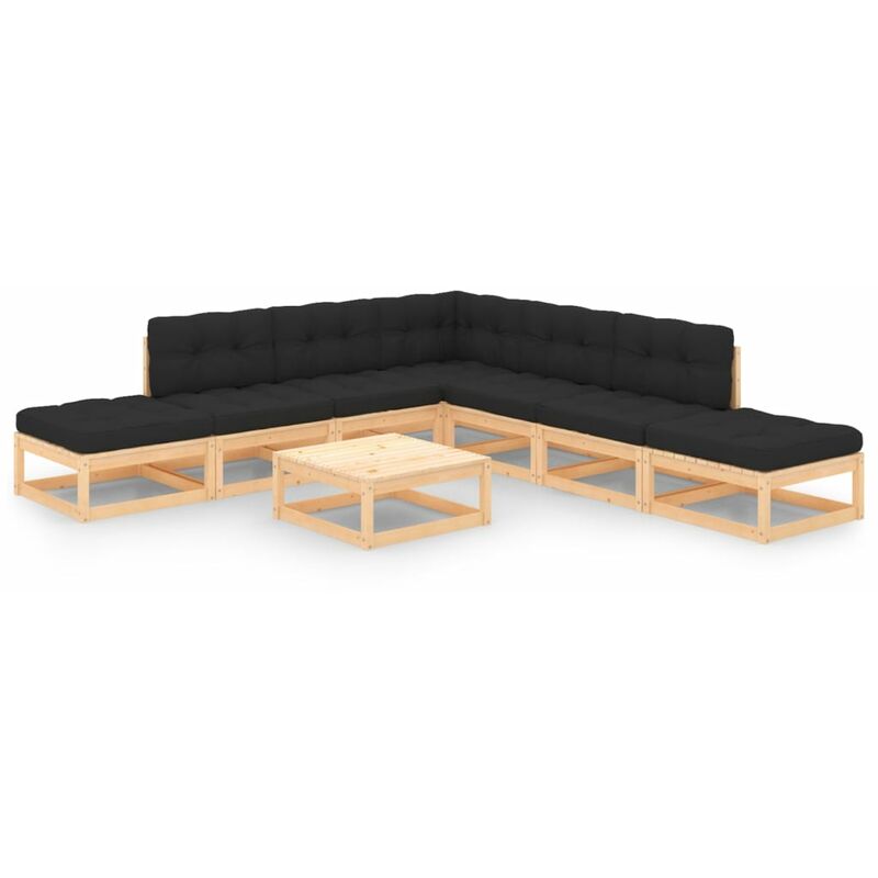 

Juego de muebles de jardín 8 pzas y cojines madera pino maciza