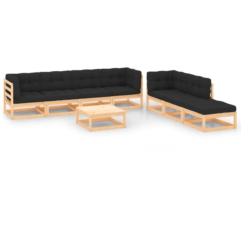 

Juego de muebles de jardín 8 pzas y cojines madera pino maciza