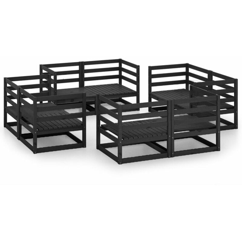 

Happyshopping - Juego de muebles de jardin 8 pzas y cojines negro madera pino