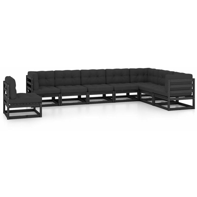 

Happyshopping - Juego de muebles de jardin 8 pzas y cojines negro madera pino