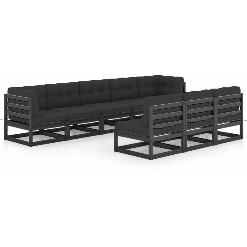 

Happyshopping - Juego de muebles de jardin 8 pzas y cojines negro madera pino