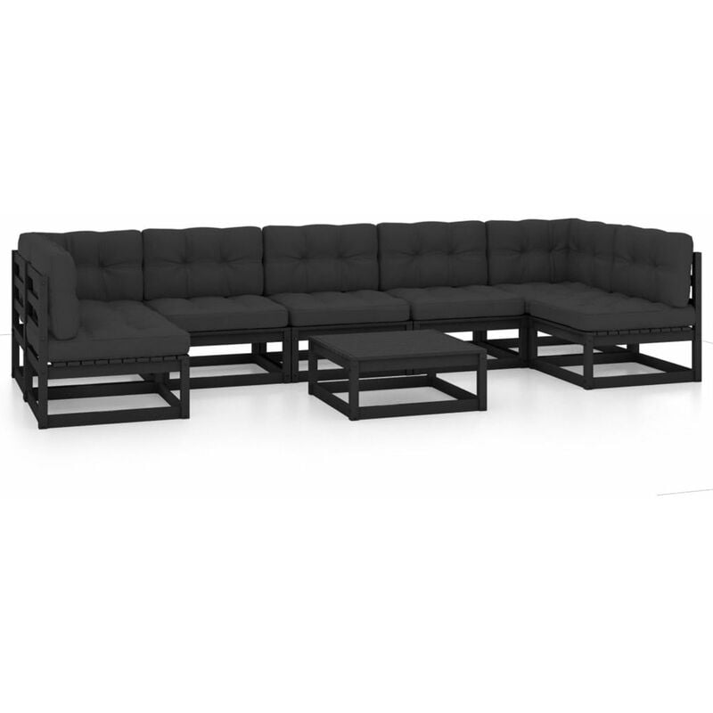 

Happyshopping - Juego de muebles de jardin 8 pzas y cojines negro madera pino