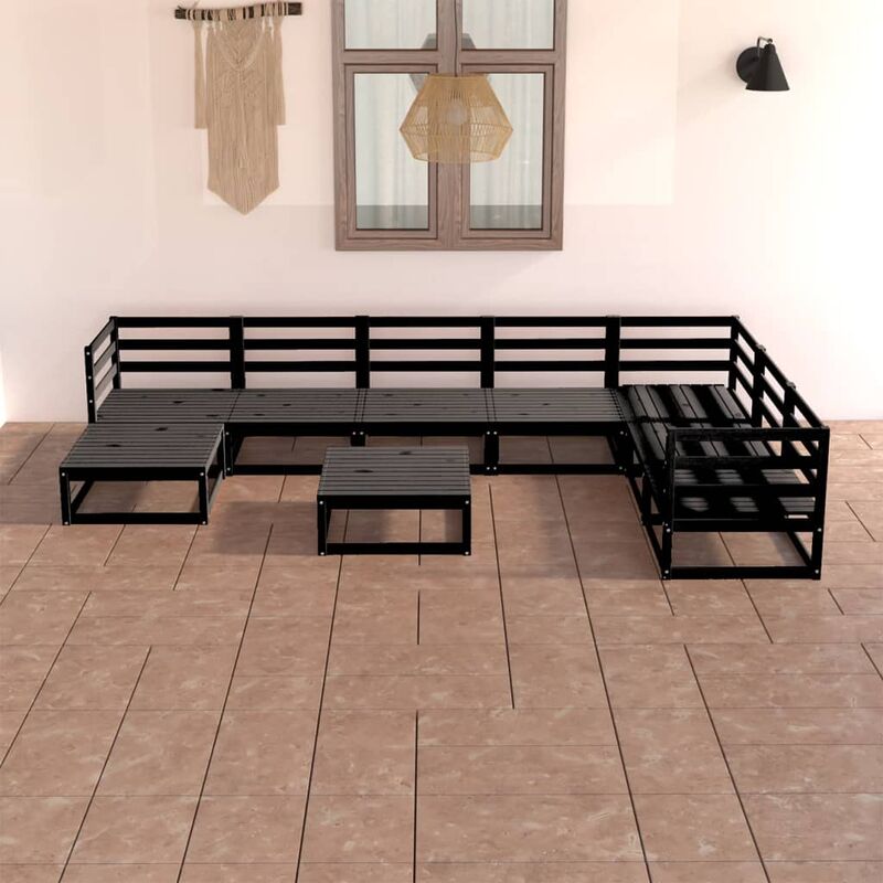 

Juego de muebles de jardín 8 pzas y cojines negro madera pino
