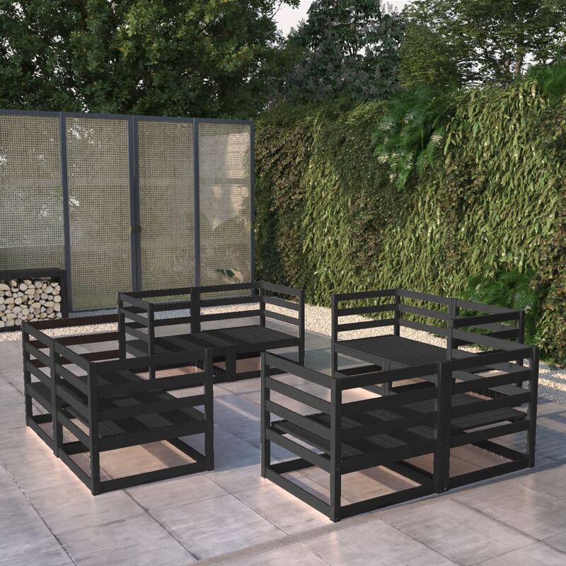 

Juego de muebles de jardín 8 pzas y cojines negro madera pino