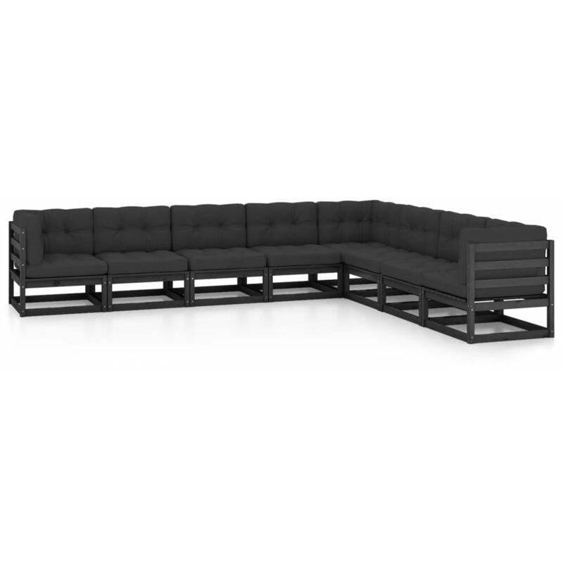 

Juego de muebles de jardín 8 pzas y cojines negro madera pino