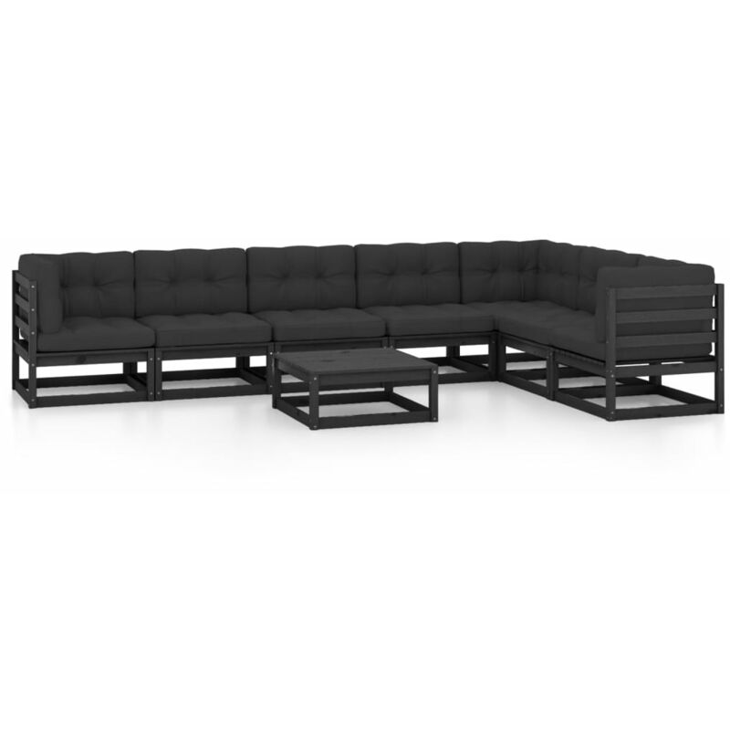 

Juego de muebles de jardín 8 pzas y cojines negro madera pino