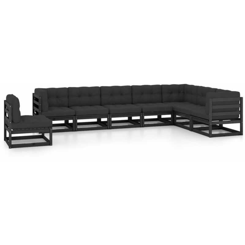 

Juego de muebles de jardín 8 pzas y cojines negro madera pino