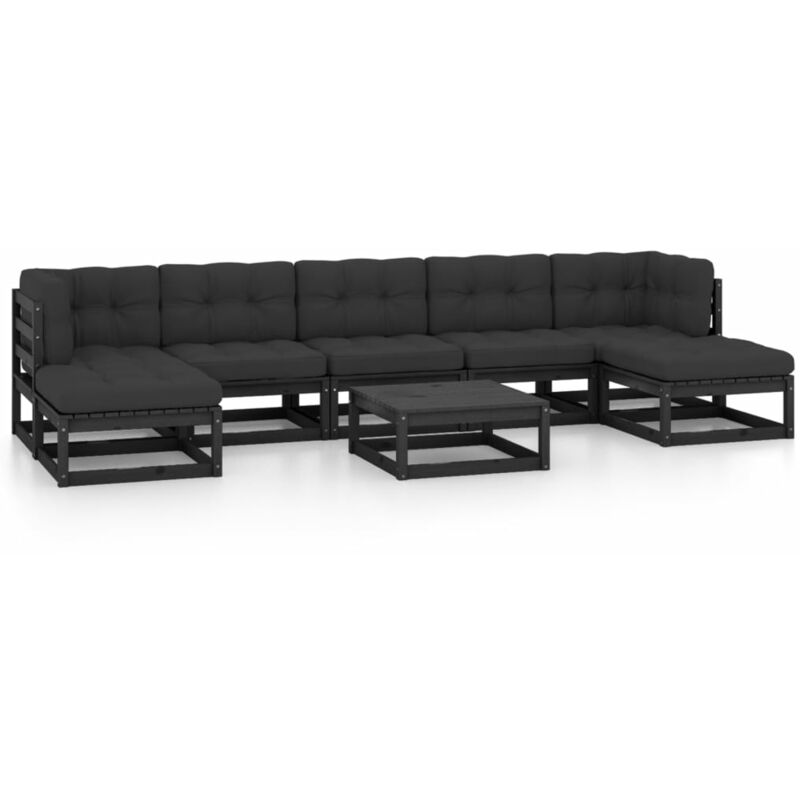 

Juego de muebles de jardín 8 pzas y cojines negro madera pino