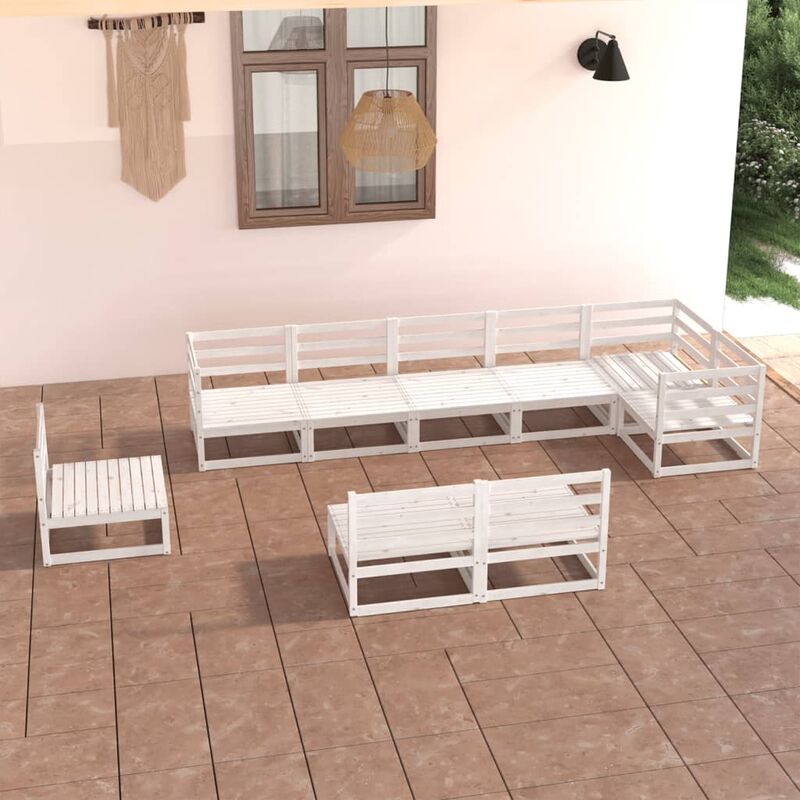 

Juego de muebles de jardín 9 piezas blanco madera maciza pino