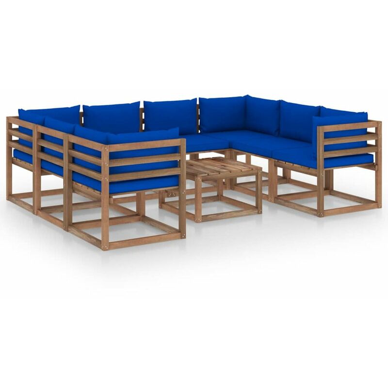 

Juego de muebles de jardin 9 piezas con cojines azul