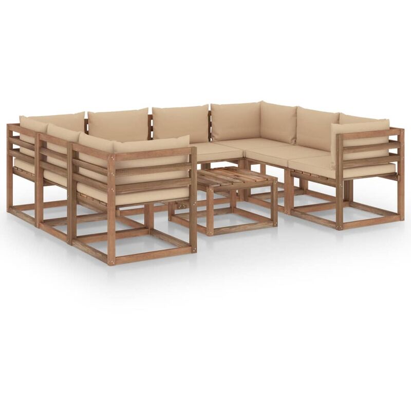 

Juego de muebles de jardín 9 piezas con cojines beige