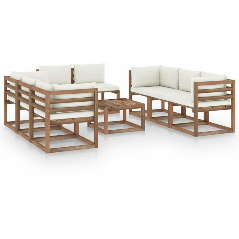 

Juego de muebles de jardin 9 piezas con cojines crema