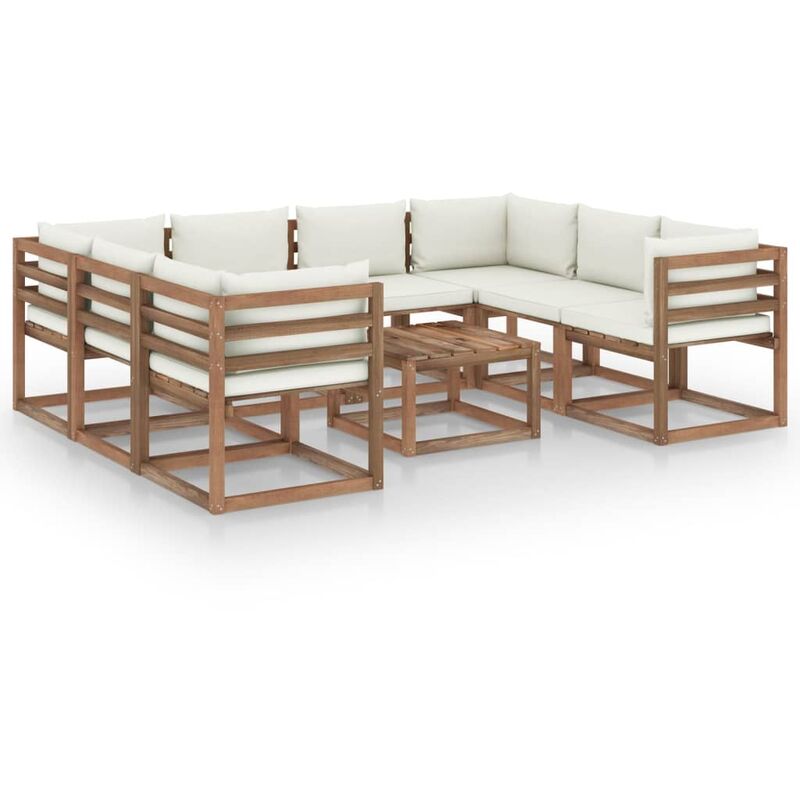 

Juego de muebles de jardín 9 piezas con cojines crema