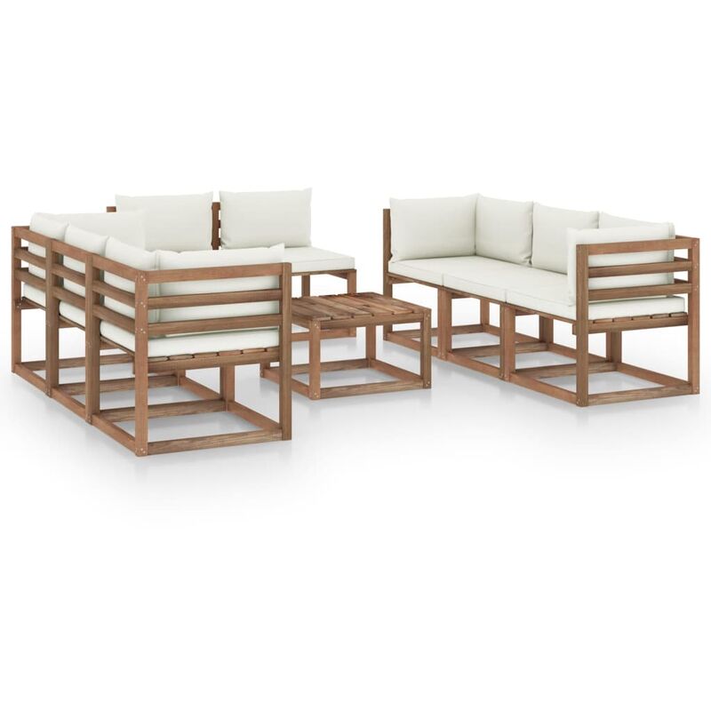 

Juego de muebles de jardín 9 piezas con cojines crema