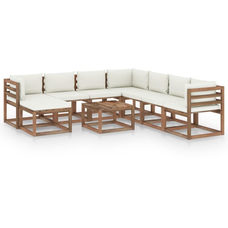 

Juego de muebles de jardín 9 piezas con cojines crema