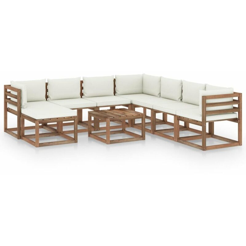 

Juego de muebles de jardin 9 piezas con cojines crema