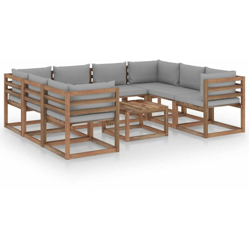 

Juego de muebles de jardin 9 piezas con cojines gris