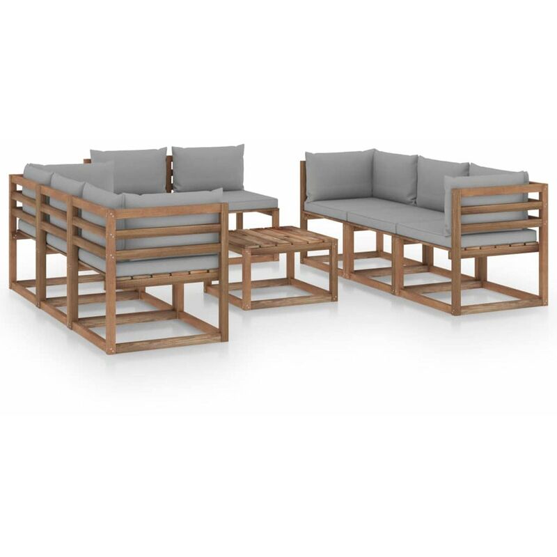

Juego de muebles de jardin 9 piezas con cojines gris