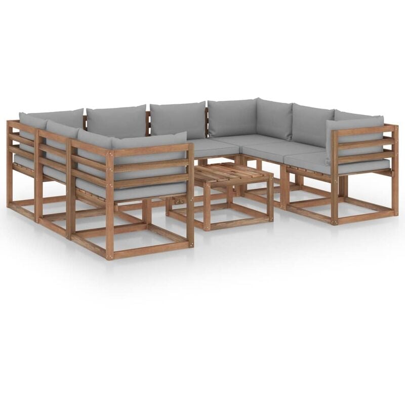 

Juego de muebles de jardín 9 piezas con cojines gris