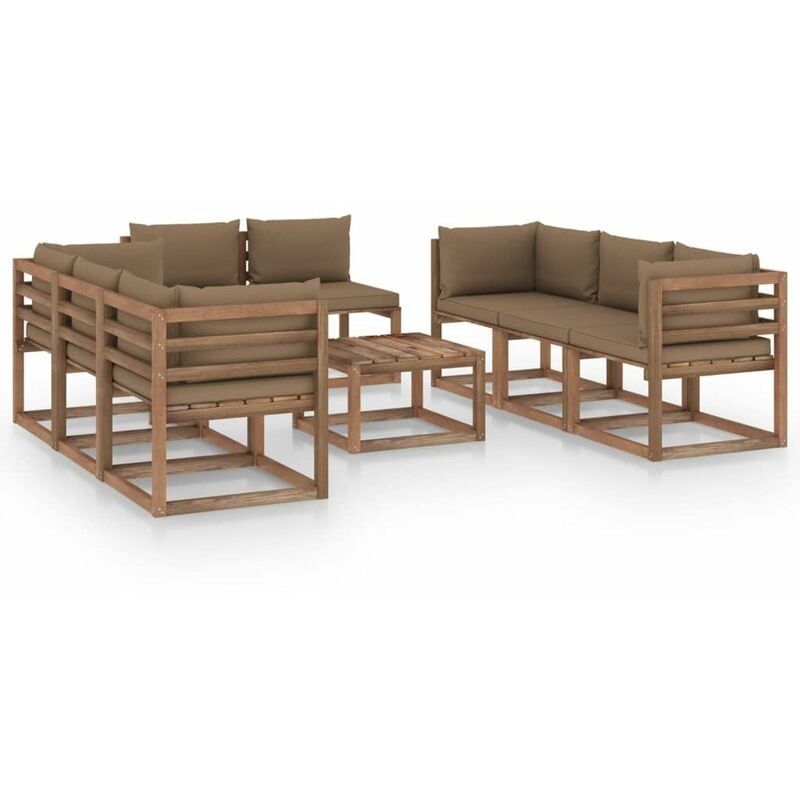 

Juego de muebles de jardin 9 piezas con cojines gris taupe