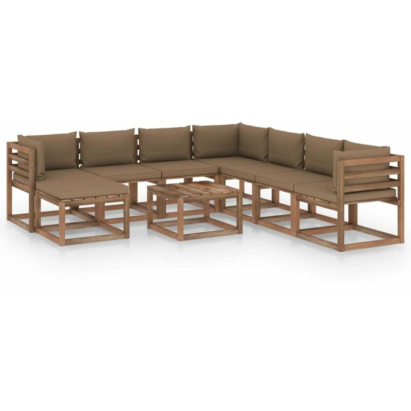 

Juego de muebles de jardin 9 piezas con cojines gris taupe