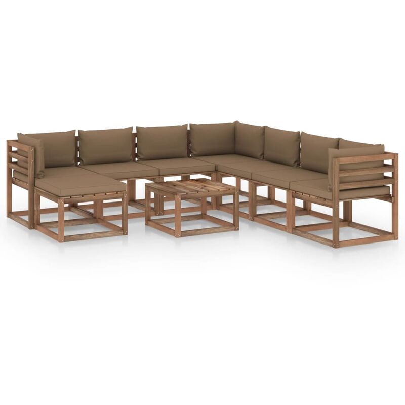 

Juego de muebles de jardín 9 piezas con cojines gris taupe