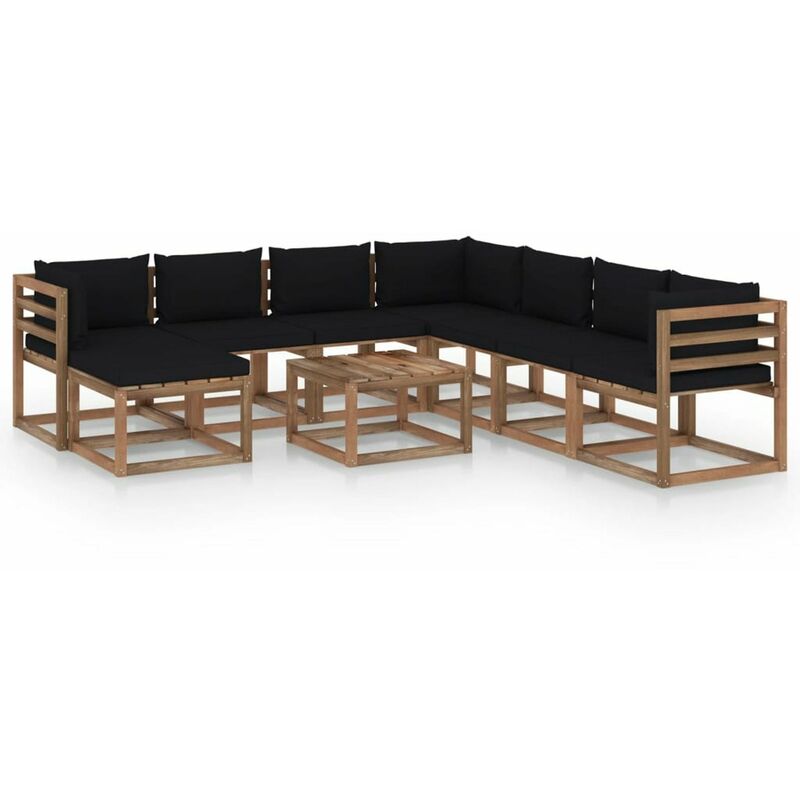 

Juego de muebles de jardin 9 piezas con cojines negro