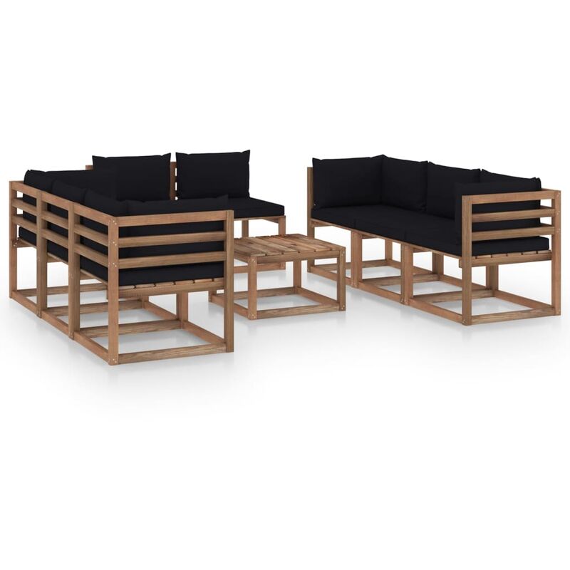 

Juego de muebles de jardín 9 piezas con cojines negro