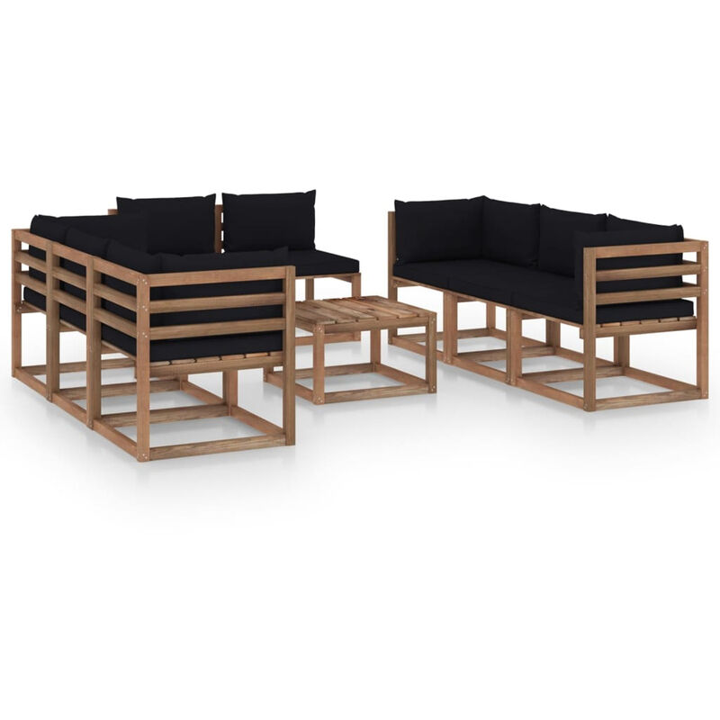 

Juego de muebles de jardin 9 piezas con cojines negro