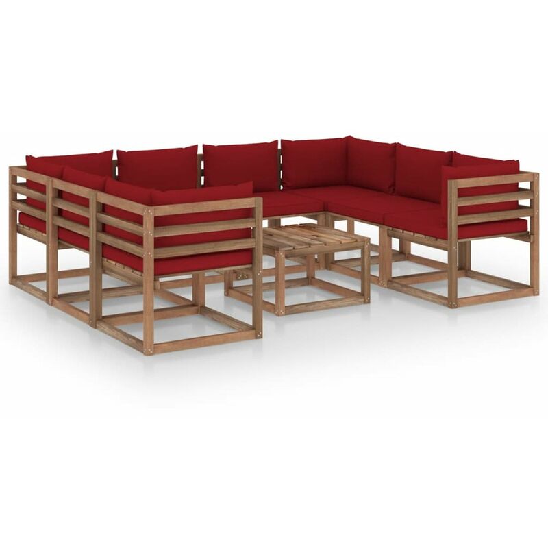 

Juego de muebles de jardin 9 piezas con cojines rojo tinto