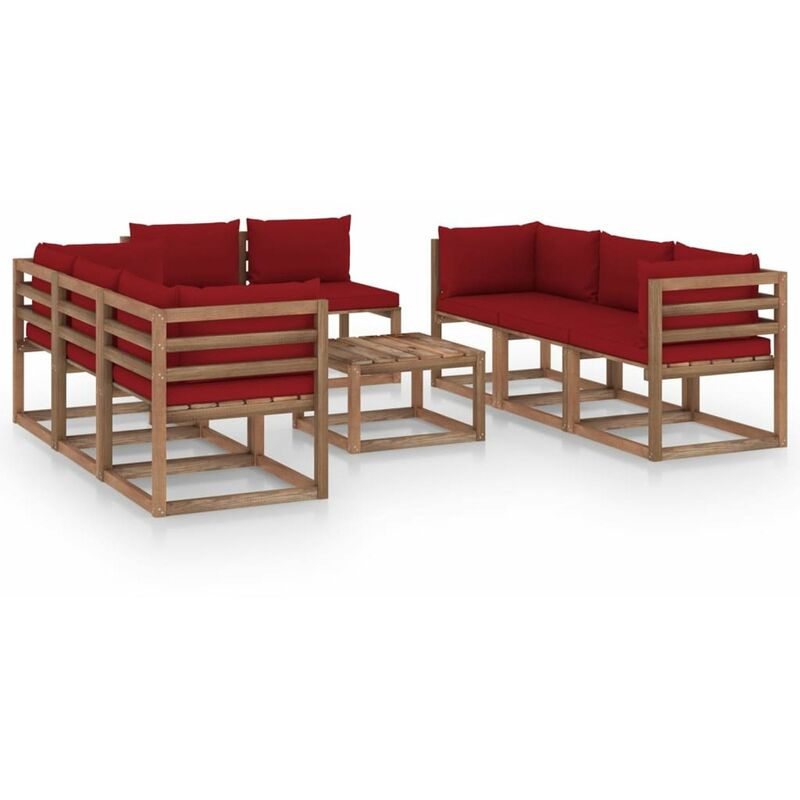 

Juego de muebles de jardin 9 piezas con cojines rojo tinto